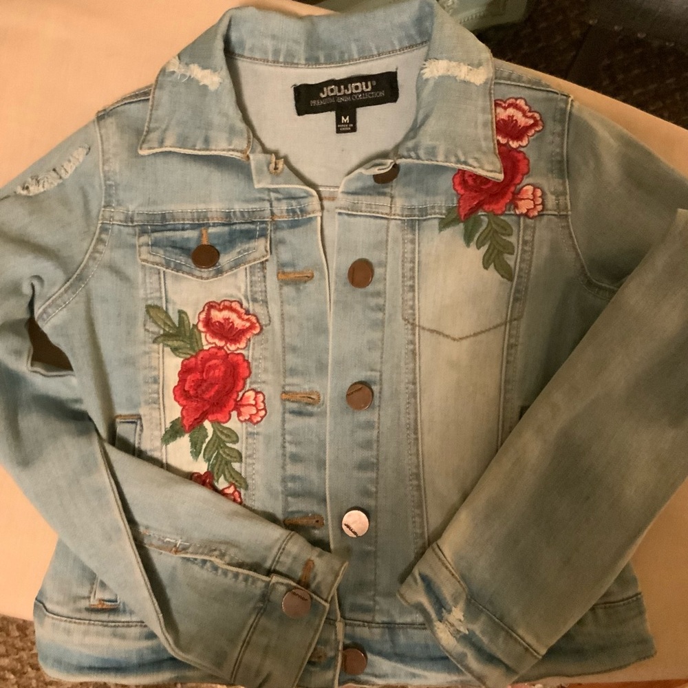 Girls JouJou embroidered denim jacket